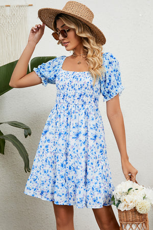 Open image in slideshow, Smocked Printed Flounce Sleeve Mini Dress
