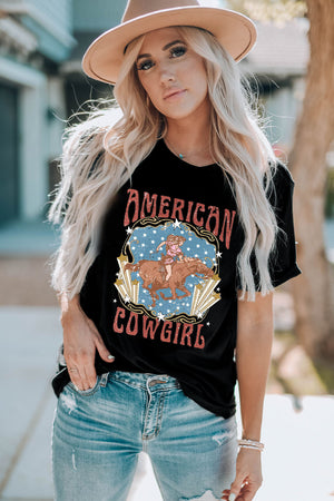 Open image in slideshow, AMERICAN COWGIRL Graphic Short Sleeve Tee
