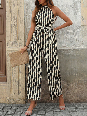Open image in slideshow, Tied Printed Grecian Neck Jumpsuit
