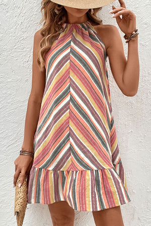 Open image in slideshow, Striped Round Neck Sleeveless Mini Dress
