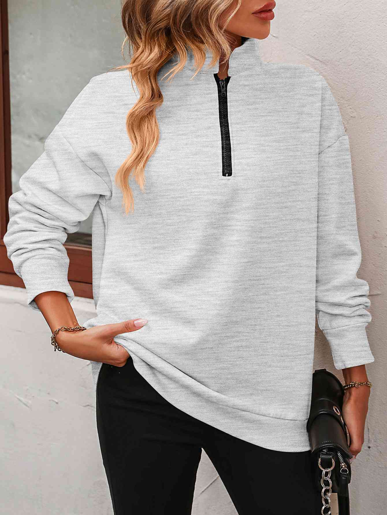 Zip-Up Dropped Shoulder Sweatshirt (SMALL & XL ONLY)