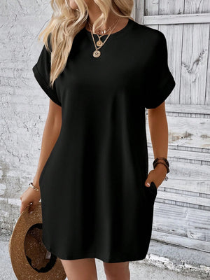 Open image in slideshow, Round Neck Short Sleeve Mini Dress
