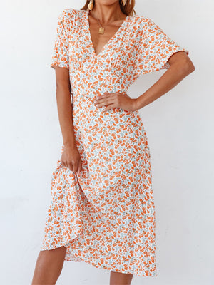 Open image in slideshow, Ditsy Floral V-Neck Short Sleeve Midi Dress
