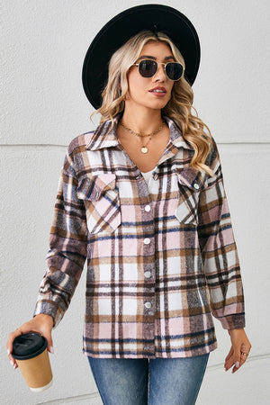 Open image in slideshow, Button Down Collared Plaid Shacket
