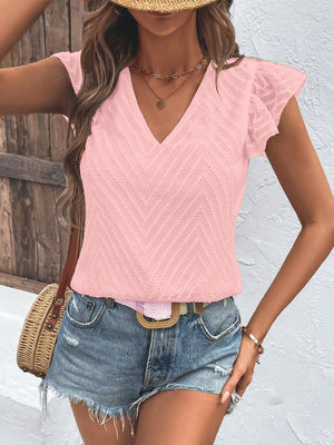 Textured V-Neck Cap Sleeve Blouse (Size XL ONLY fits like a large)