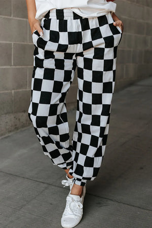 Open image in slideshow, Checkered Elastic Waist Joggers Sz M black (ONLY)
