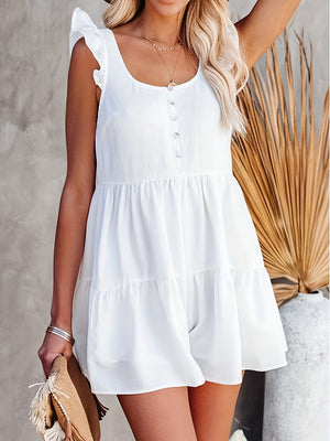 Open image in slideshow, Full Size Ruffled Scoop Neck Sleeveless Romper
