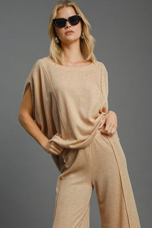 Open image in slideshow, Umgee Exposed Seam Round Neck Batwing Sleeve Knit Top
