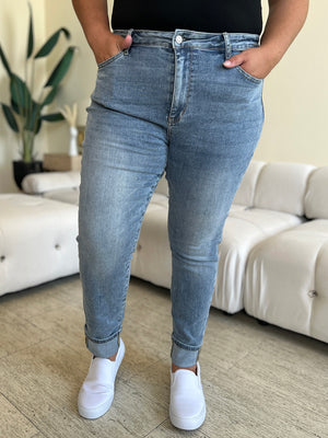 Open image in slideshow, Judy Blue Full Size High Waist Cuff Hem Skinny Jeans
