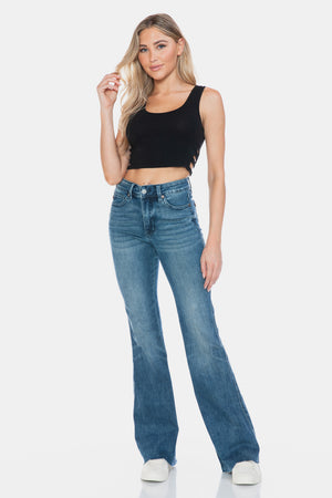 Open image in slideshow, Judy Blue Full Size Tummy Control Cut Hem Flare Jeans
