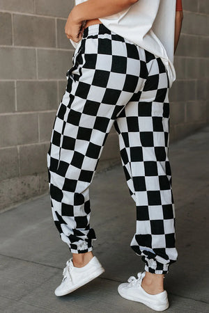 Checkered Elastic Waist Joggers Sz M black (ONLY)