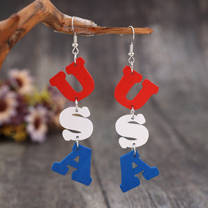 Open image in slideshow, USA Wooden Letter Dangle Earrings
