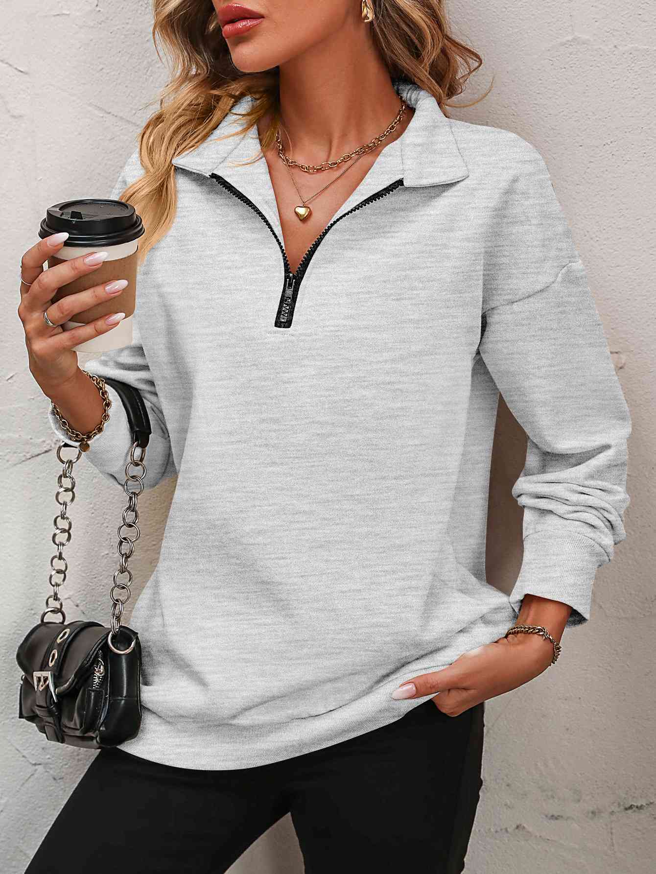 Zip-Up Dropped Shoulder Sweatshirt (SMALL & XL ONLY)