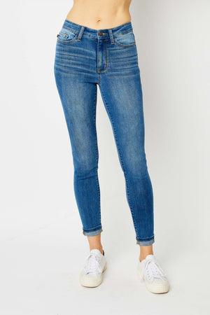 Open image in slideshow, Judy Blue Full Size Cuffed Hem Low Waist Skinny Jeans
