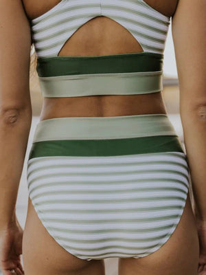 Striped Scoop Neck Wide Strap Swim Top and Bottom Set