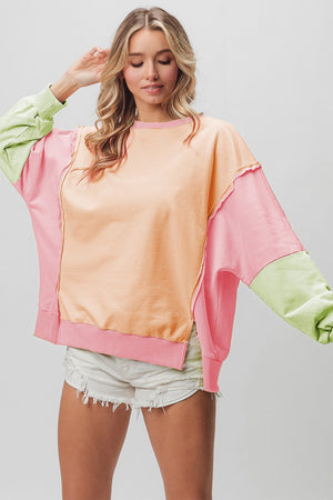 Open image in slideshow, BiBi Washed Color Block Sweatshirt
