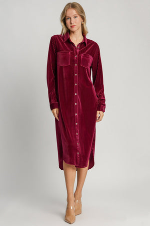 Open image in slideshow, Umgee Texture Curved Hem Button Down Shirt Dress
