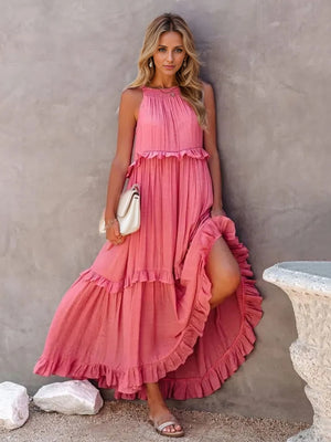 Open image in slideshow, Ruffled Sleeveless Tiered Maxi Dress with Pockets
