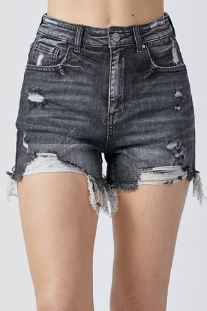 Open image in slideshow, RISEN Full Size High Rise Distressed Denim Shorts
