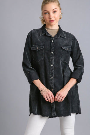 Open image in slideshow, Umgee Raw Hem Button Down Denim Jacket with Chest Pockets
