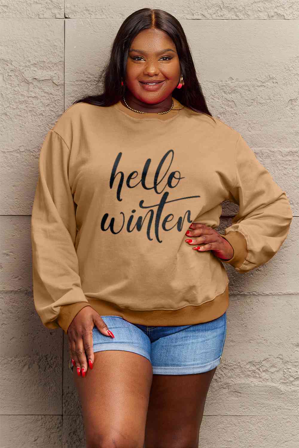Simply Love Full Size HELLO WINTER Graphic Sweatshirt