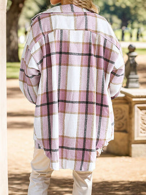 Plaid Button Up Dropped Shoulder Shacket