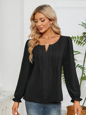 Open image in slideshow, Notched Flounce Sleeve Blouse
