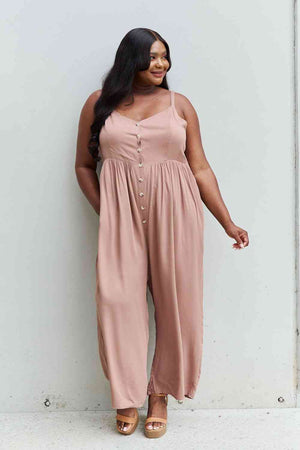 Open image in slideshow, HEYSON All Day Full Size Wide Leg Button Down Jumpsuit in Mocha
