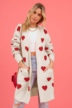 Open image in slideshow, Heart Graphic Open Front Cardigan with Pockets

