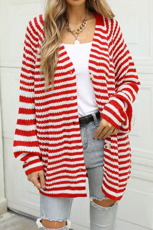 Open image in slideshow, Striped Button Up Long Sleeve Cardigan
