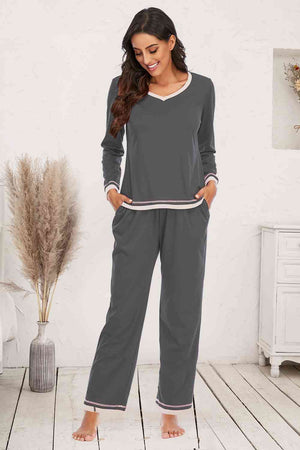 Open image in slideshow, V-Neck Top and Pants Lounge Set
