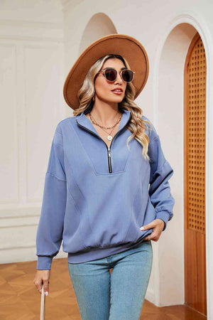 Open image in slideshow, Half-Zip Dropped Shoulder Sweatshirt
