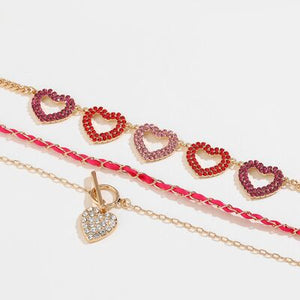 Open image in slideshow, Heart Shape Rhinestone Triple-Layered Necklace
