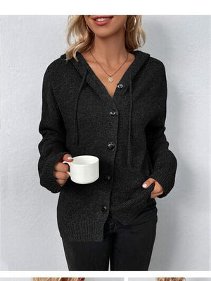 Open image in slideshow, Drawstring Button Up Hooded Cardigan
