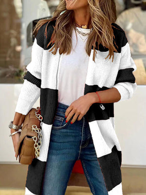 Open image in slideshow, Contrast Open Front Long Sleeve Cardigan
