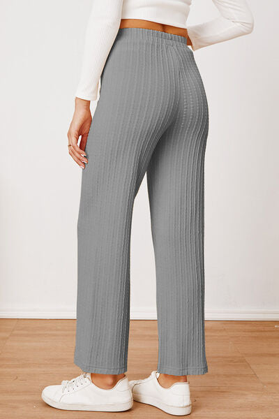 Textured Elastic Waist Straight Pants