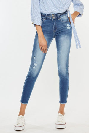 Open image in slideshow, Kancan Distressed Raw Hem High Waist Jeans
