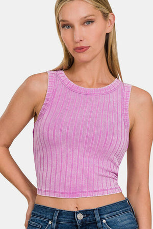 Open image in slideshow, Zenana Ribbed Round Neck Cropped Tank
