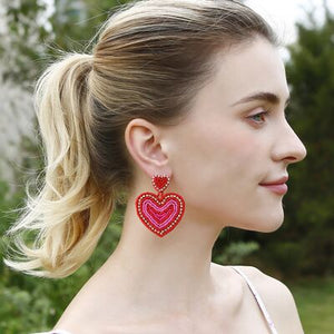 Open image in slideshow, Rhinestone Beaded Heart Dangle Earrings
