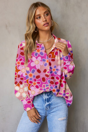 Open image in slideshow, Printed Collared Neck Long Sleeve Shirt
