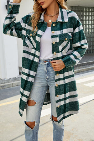Open image in slideshow, Plaid Button Up Collared Neck Coat with Pockets

