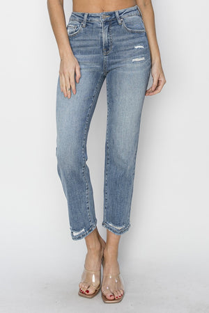 Open image in slideshow, RISEN Full Size High Waist Distressed Cropped Jeans
