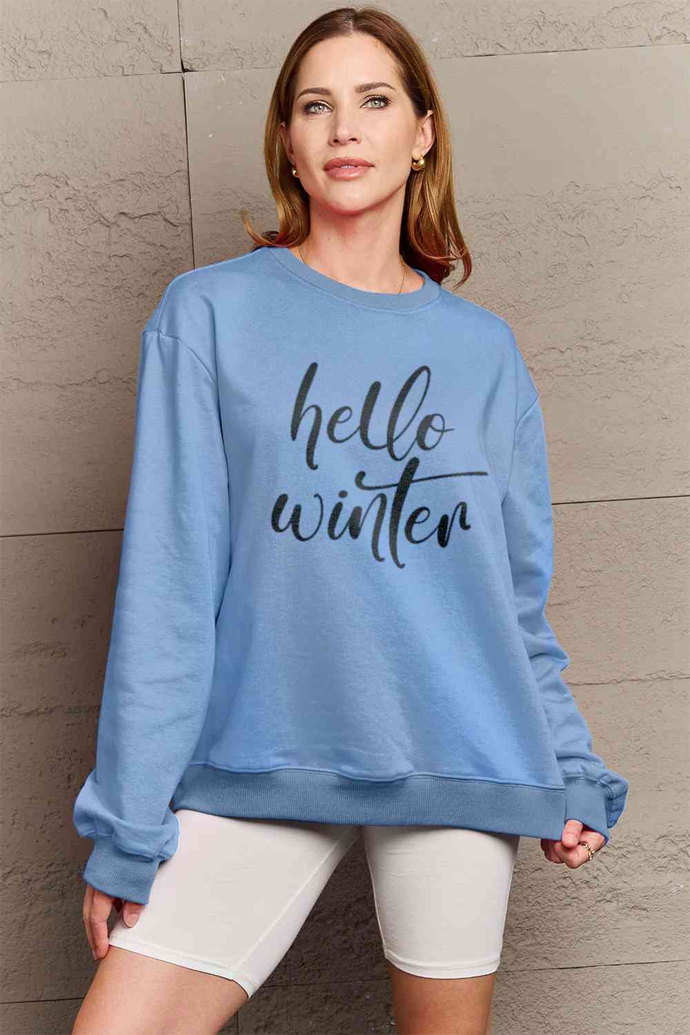 Simply Love Full Size HELLO WINTER Graphic Sweatshirt