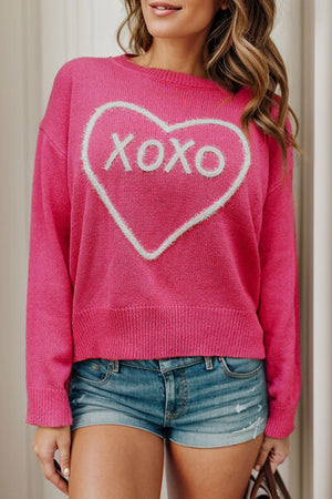 Open image in slideshow, XOXO Heart Round Neck Dropped Shoulder Sweater
